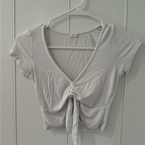 White Cropped Brandy Melville Tie V-Scoop Neck Top